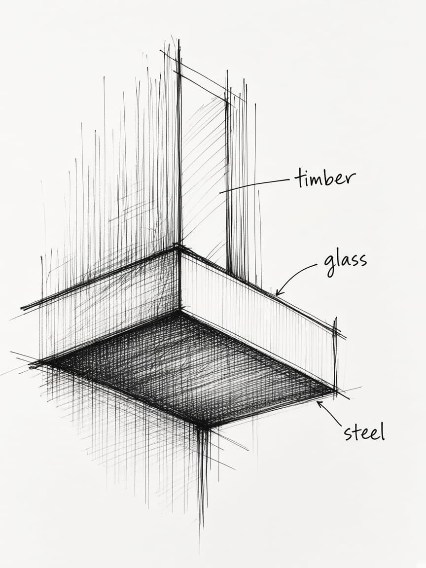 Ravine House cantilever edge ink sketch