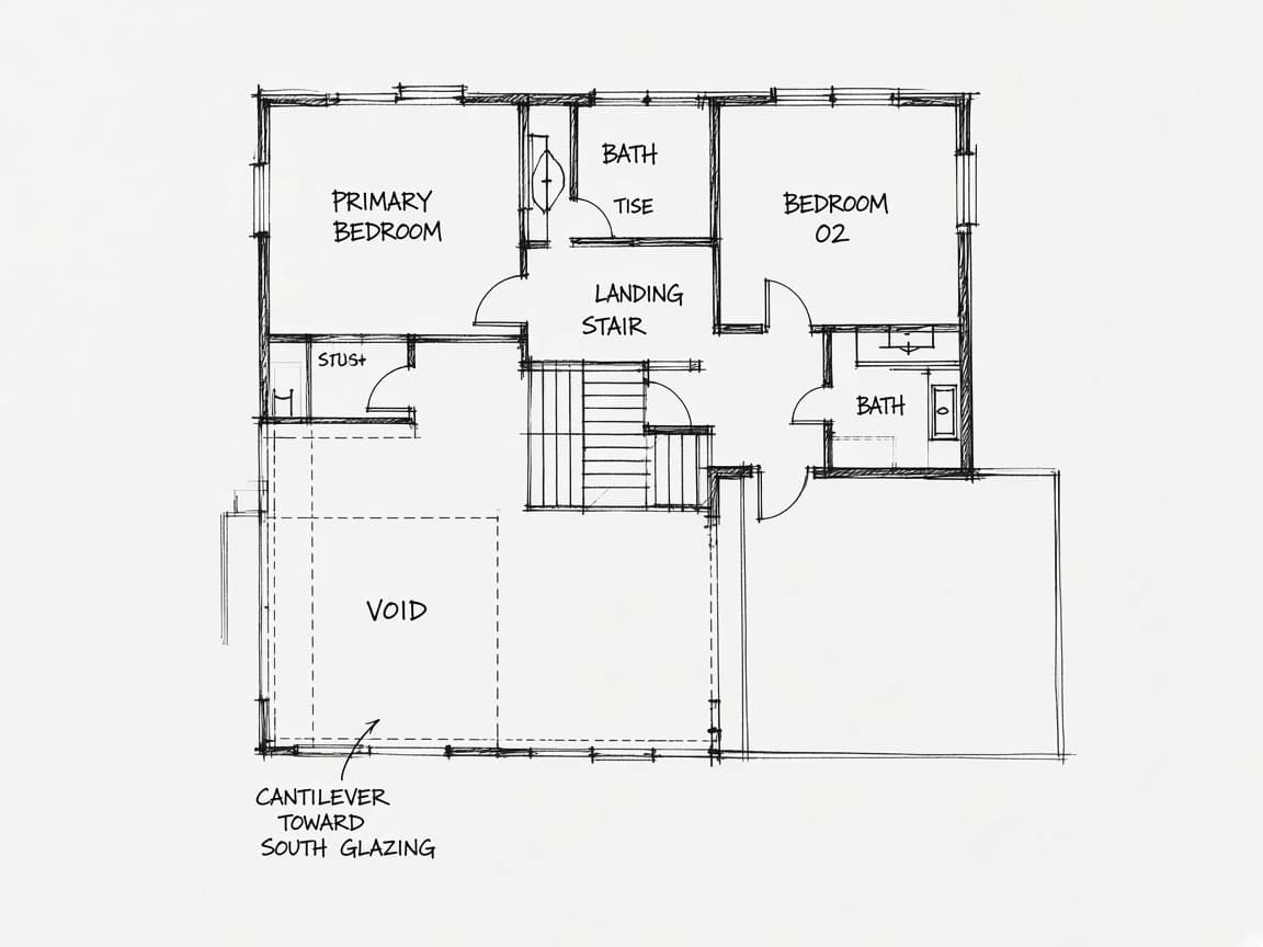 Ravine House second floor ink sketch